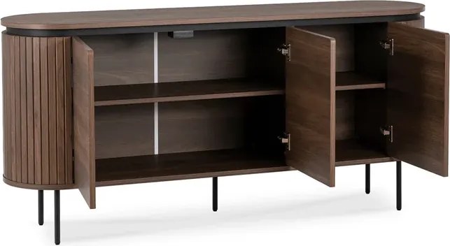 Komoda do Salonu BECK 160 cm Orzech Trzydrzwiowa Ryflowana Nowoczesna