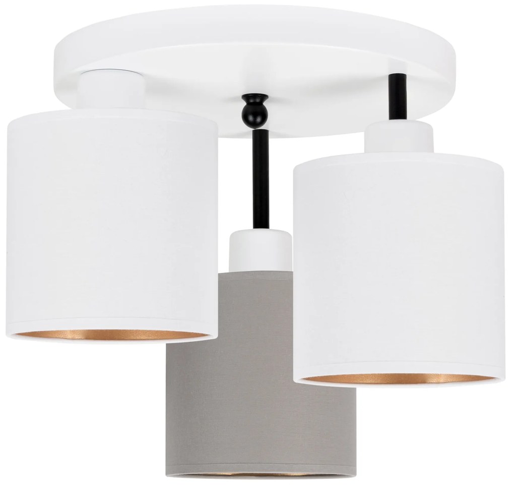 Lampa sufitowa biała trzypunktowa z szaro-białymi abażurami C-3030WE-W