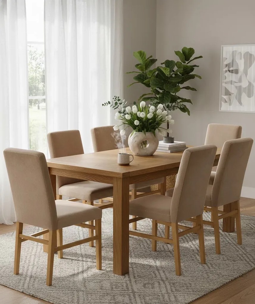 Beżowe drewniane krzesło tapicerowane - Combra 3X