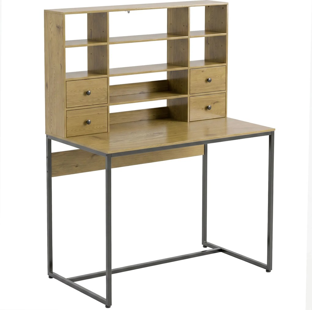 HOMCOM Biurko komputerowe z 4 szufladami i półkami, biurko 105 cm, drewno naturalne | Aosom PL