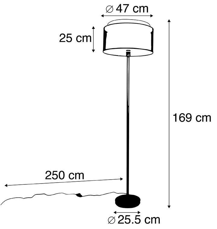 Designerska lampa podłogowa czarna z czarno-białym kloszem 47 cm - SimploDesignerski Oswietlenie wewnetrzne