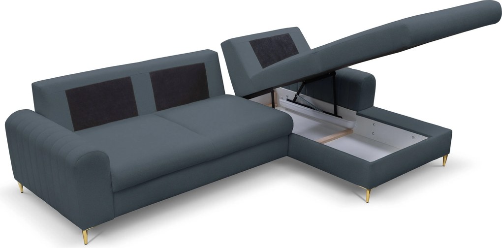 Masseno Narożnik VERONA z funkcją spania i pojemnikiem na pościel Narozniki L, Rozkładana sofa - Niebieski, LOFT 14