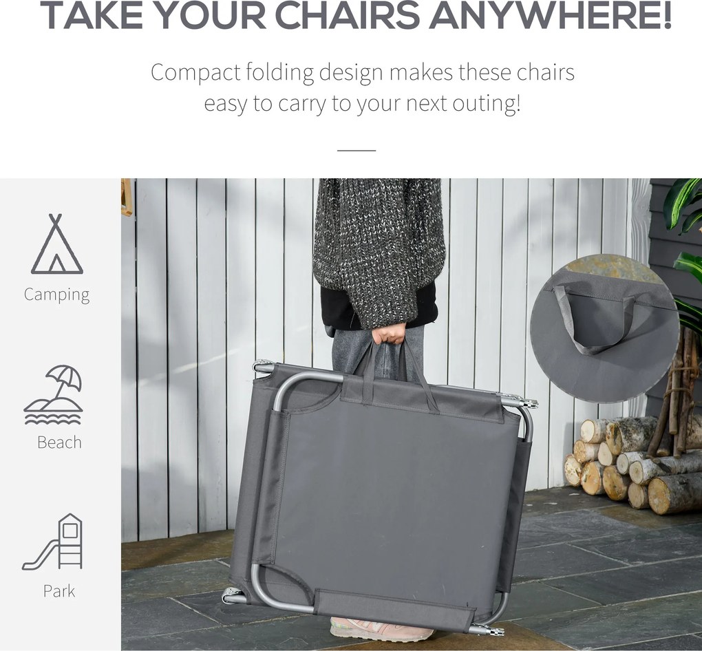 Outsunny Leżak Plażowy Szary z Regulowanym Oparciem Składany Idealny na Balkon i Taras do 120 kg | Aosom PL