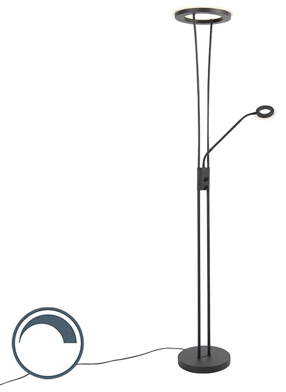 Nowoczesna lampa stojąca czarna w tym LED z ramieniem do czytania - Divine