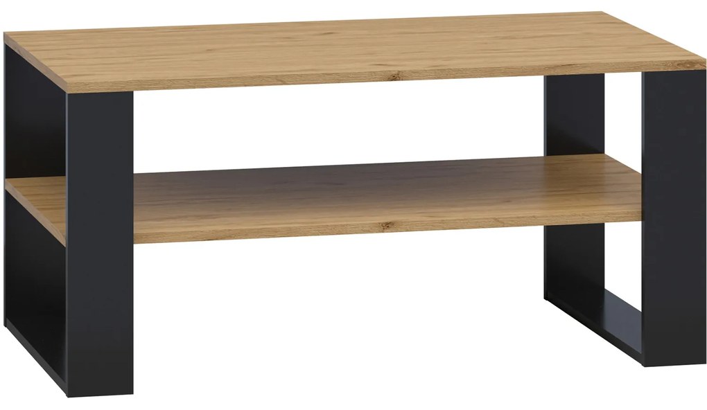 Ława z Półką Prostokątna Drewniana do Salonu ERISA 100 cm Dąb Craft/Złoty Loft