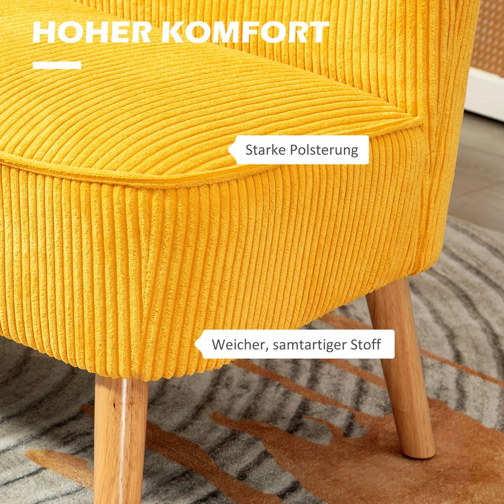 HOMCOM Sofa dwuosobowa, elegancki skandynawski design, solidna rama drewniana, do 150 kg, 117 x 56,5 x 77 cm, Kolor Żółty