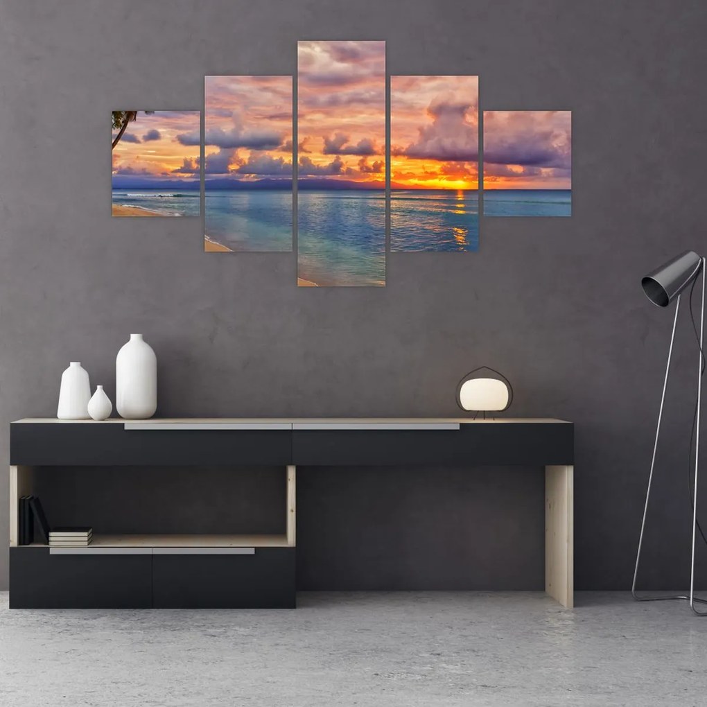 Obraz - Zachód słońca na plaży (125x70 cm)