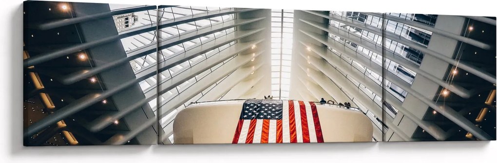 Obraz budynku z flagą USA (170x50 cm)