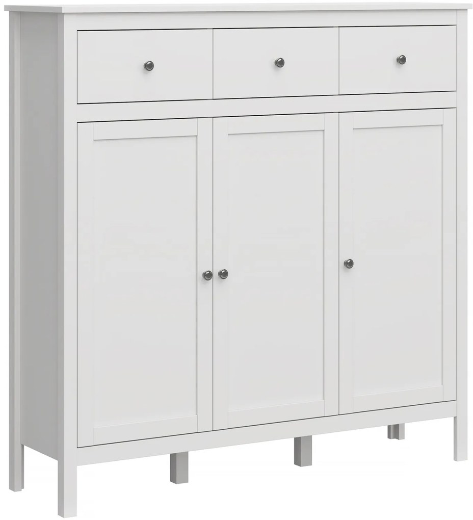 Komoda Trzydrzwiowa z Szufladami AZURA 132 cm do Salonu Sypialni Biała Skandynawska Nowoczesna