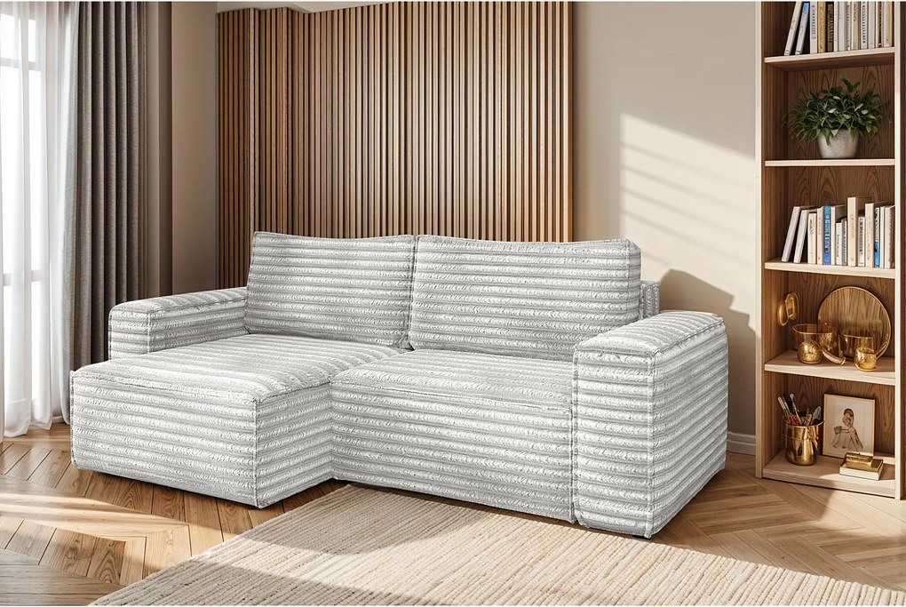 Narożnik z funkcją spania w kształcie L Bohoo, tkanina Velo, Jasnoszary, Lewy