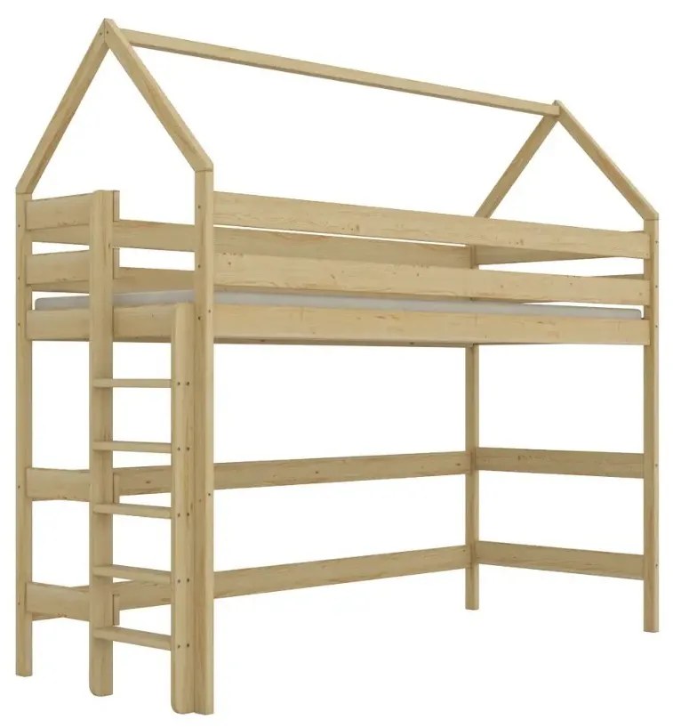 Łóżko domek na antresoli TOBI 1 160x80 sosna naturalna nielakierowana KOCOT KIDS