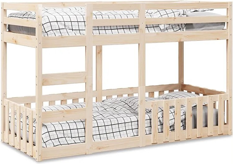 Łóżko piętrowe dla dzieci 90x190 cm z litego naturalnego drewna sosnowego z drabinką i barierką, bez materaca