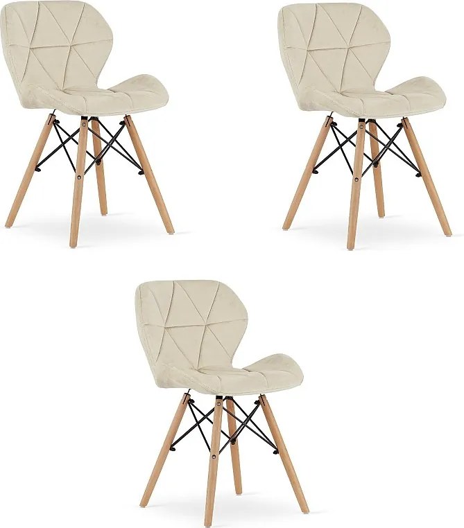 Valora WAKO Krzesła beżowy welur nogi bukowe (x3)