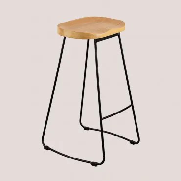 Wysoki Stołek Z Metalu I Drewna Wiązu Neicol Czarna & ↑75 Cm - Sklum