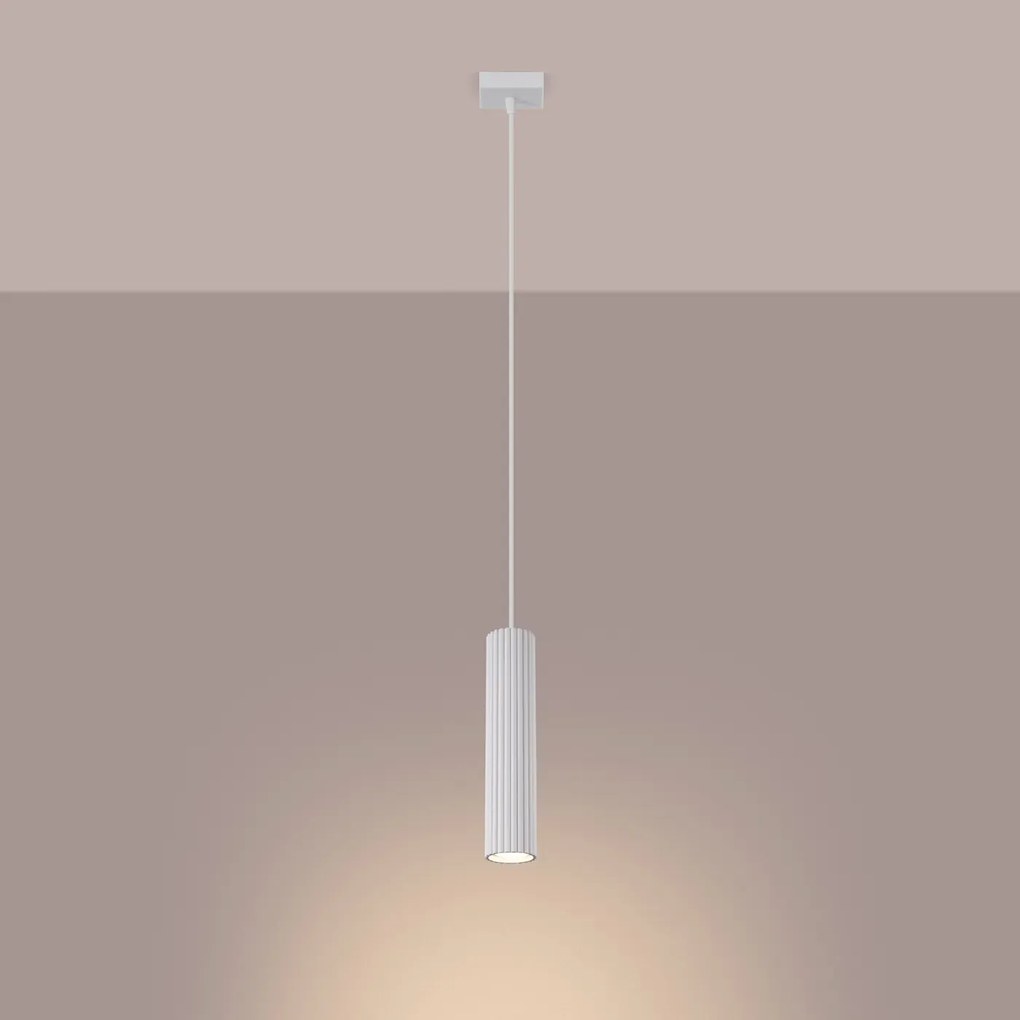 Lampa wisząca KARBON 1 biała ryflowana SOLLUX  LIGHTING