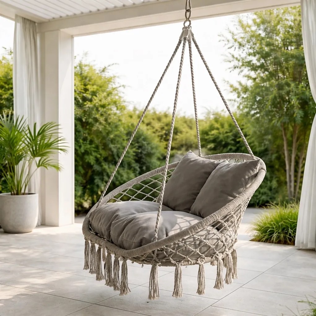 Dwuosobowa huśtawka ogrodowa - bocianie gniazdo Nestio HC-2502-LG, kolor jasny szary