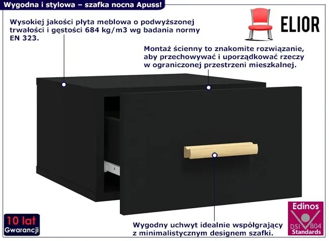 Czarna wisząca szafka nocna z szufladą - Apuss