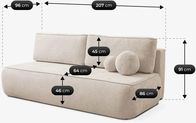 Sofa z Funkcją Spania ARVETO Kremowa Szenil Nowoczesna