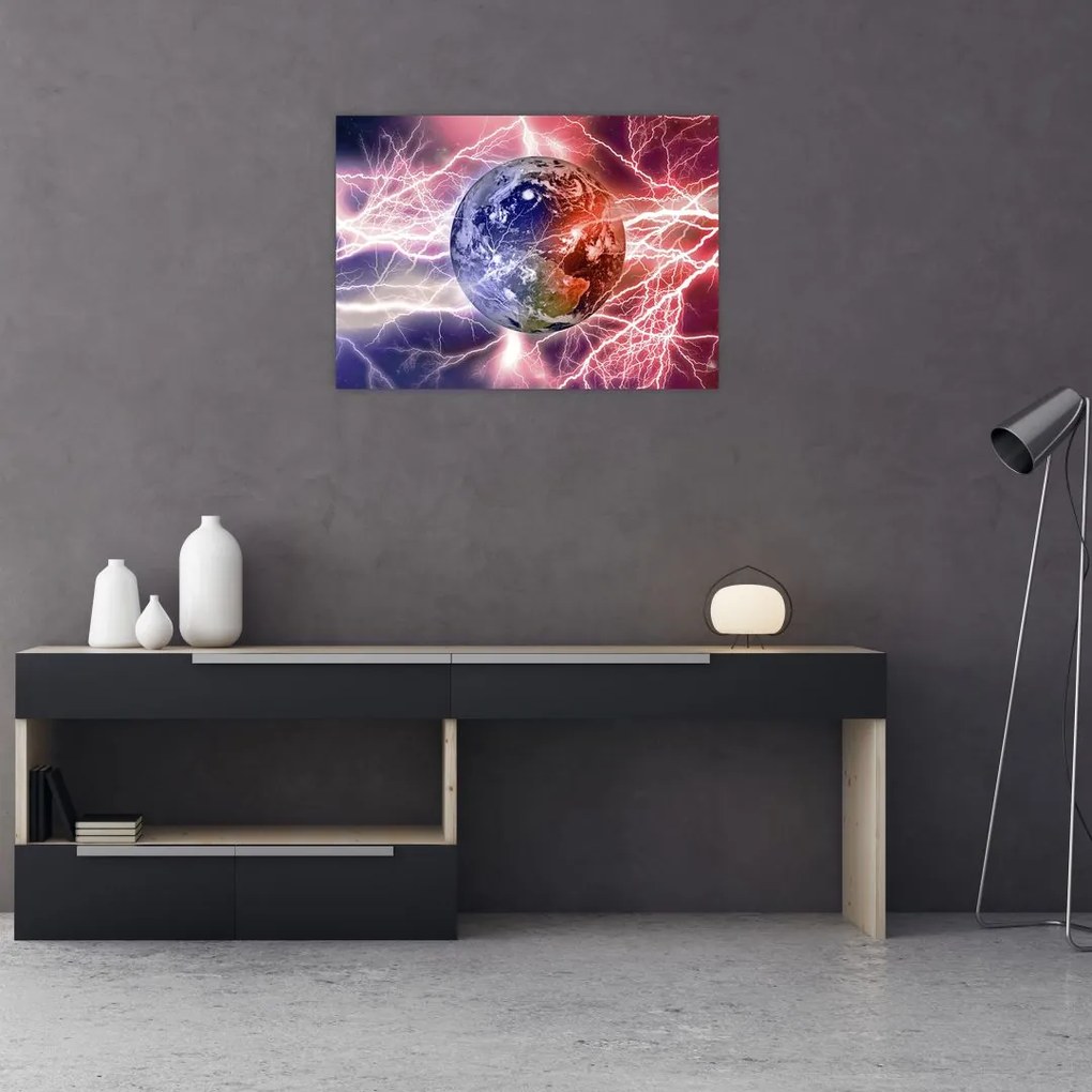 Obraz na szkle - Kula ziemska pod prądem (70x50 cm)