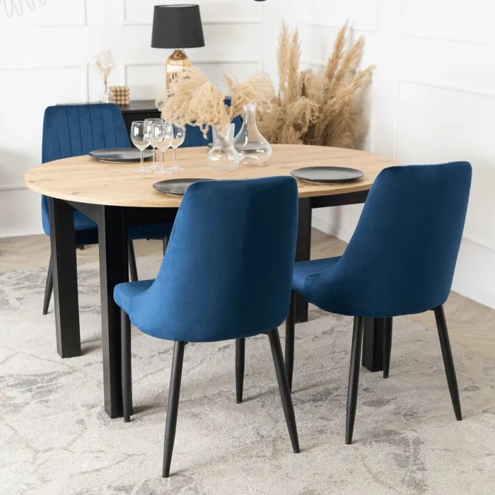 Krzesło Tapicerowane do Jadalni BARI Granatowe Welurowe Nowoczesne Loft
