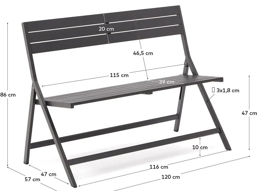 Czarna metalowa ławka ogrodowa Torreta – Kave Home