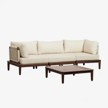 Zestaw Ogrodowy Z 3-częściową Modułową Sofą Z 2 Narożnymi Fotelami I Stolikiem Kawowym Z Akacji Giulia Ciemny Akacjowy Brąz - Sklum