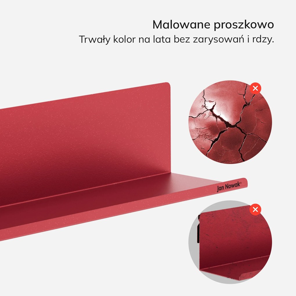 Półka wisząca metalowa czerwona, 400 mm: JOANNE Modern
