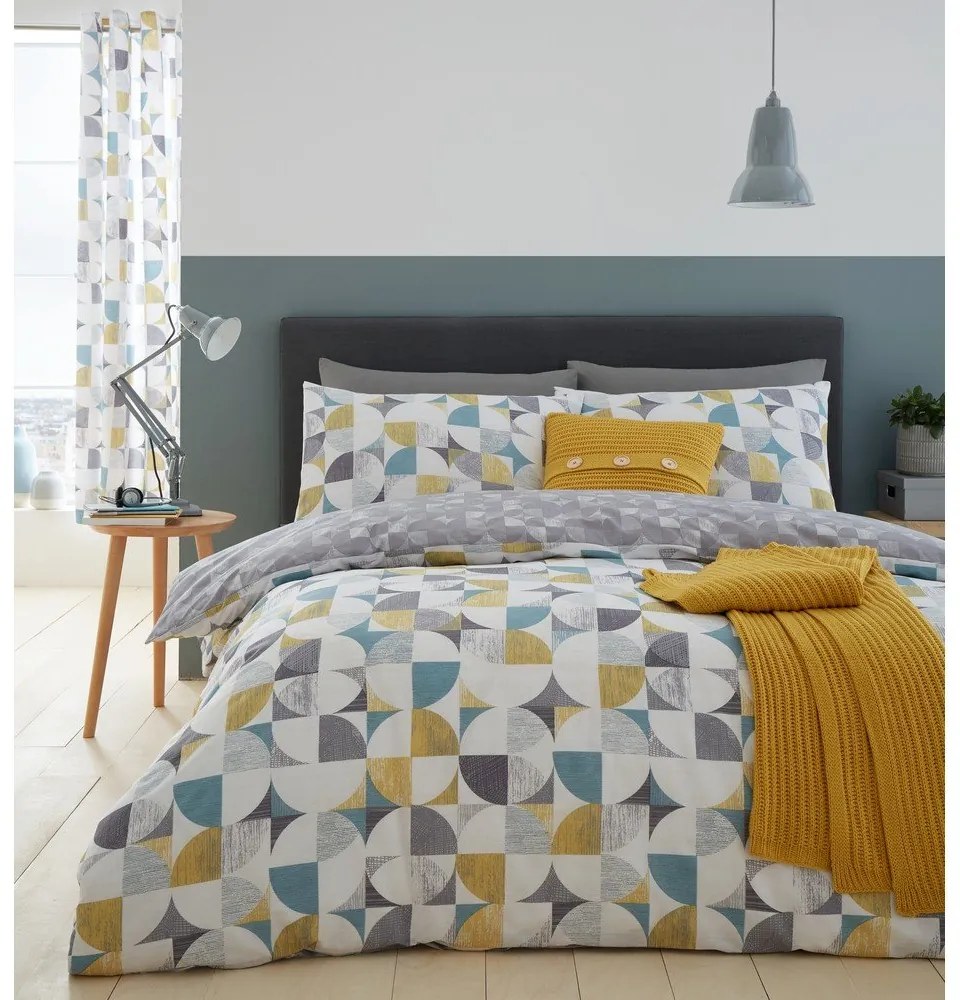 Szara pościel dwuosobowa 230x220 cm Retro Circles – Catherine Lansfield