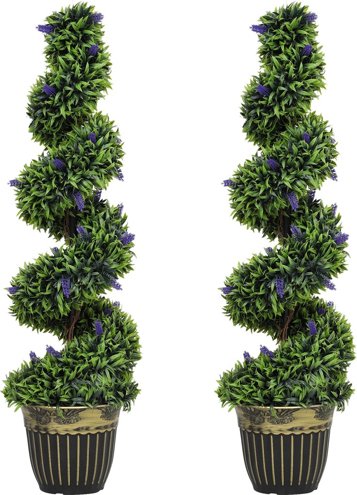 HOMCOM Zestaw sztucznych roślin w 2 częściach, spiralny design, z cementową podstawą, zielony