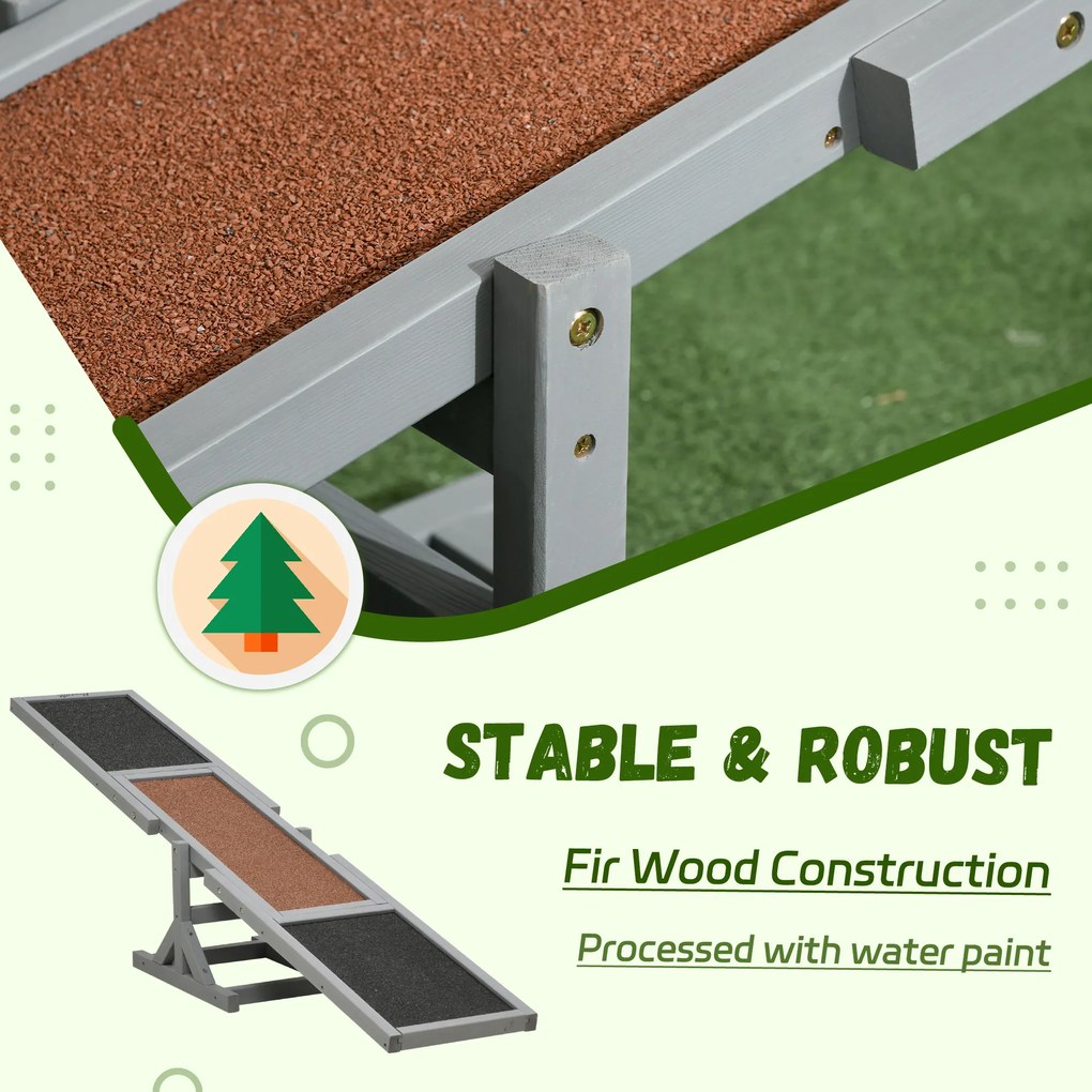 PawHut Huśtawka dla psów Wipka z drewna Trening agility dla dużych psów Szara zabawka sportowa 180x30x30cm | Aosom PL