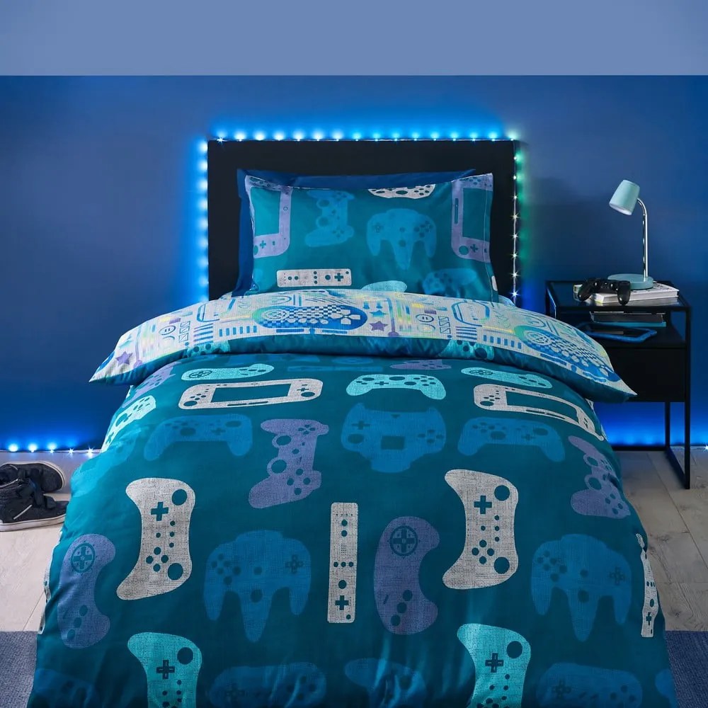 Niebiesko-szara pościel dziecięca dwuosobowa z mikrowłókna 200x200 cm Gamer – Catherine Lansfield