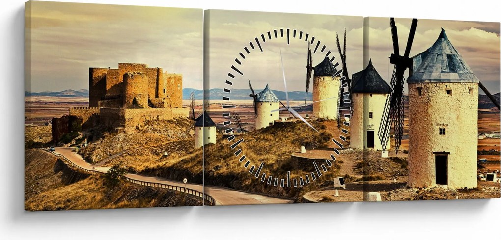 Obraz - Wiatraki (z zegarem) (90x30 cm)
