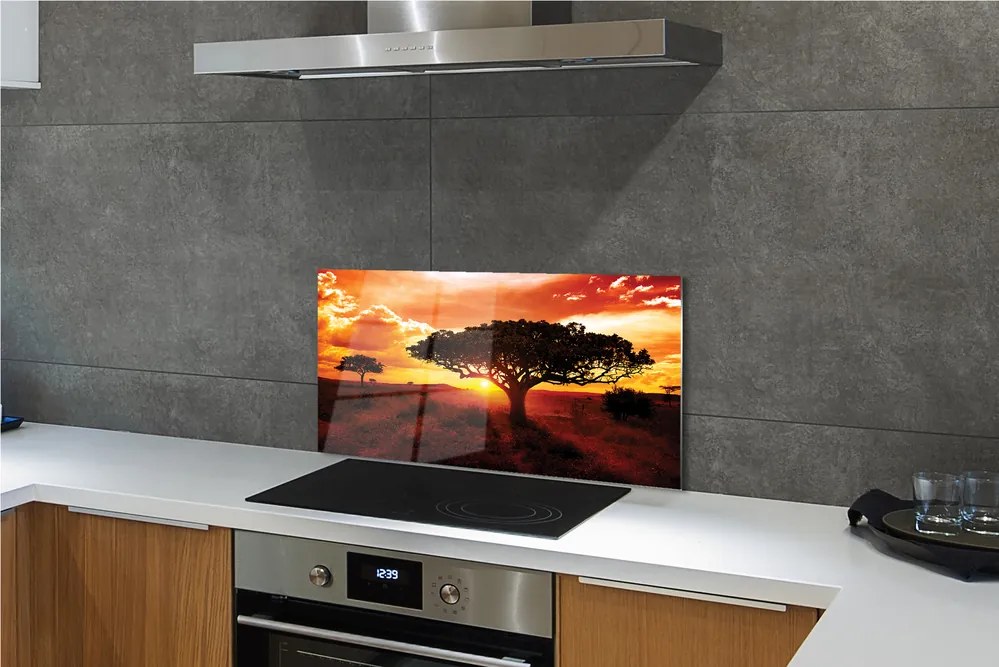 Panel szklany do Kuchni Drzewa pod Wieczornym Niebem