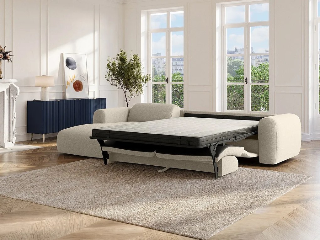 Kanapa narożna duża lewa z ekspresowym mechanizmem w tkaninie beżowej melanż POGNI