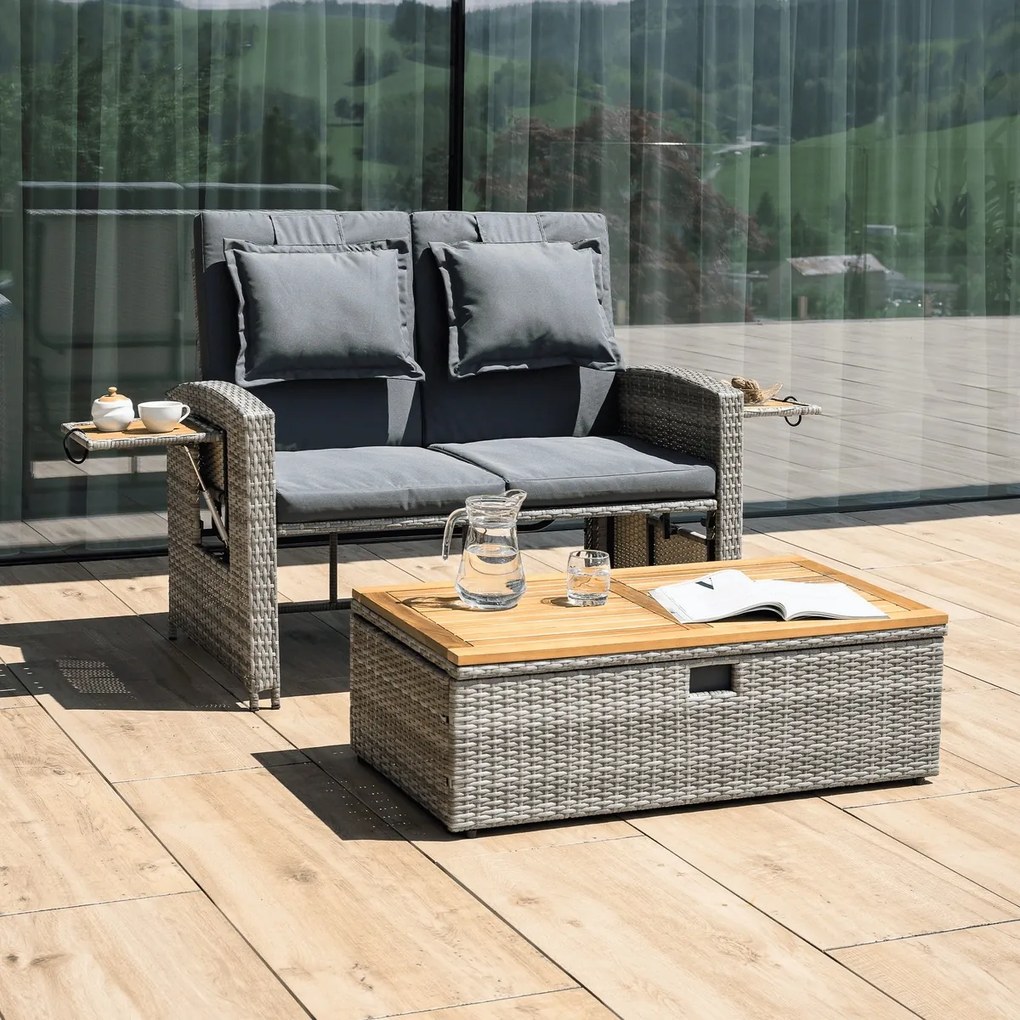 Sofa ogrodowa rattanowa MALORY, szary/naturalny