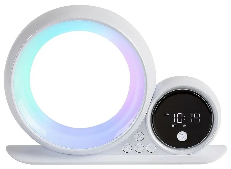 Rabalux 76109 dekoracyjna lampa stołowa Wakeway, z głośnikiem, RGB, zegarem i budzikiem