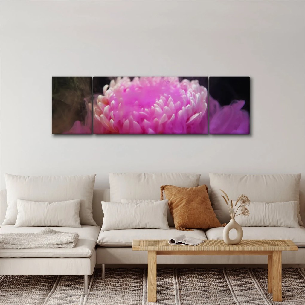 Obraz kwiatu w różowym dymie (170x50 cm)