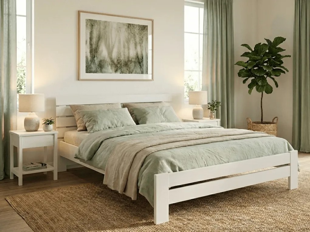 Łóżko PARIS podwyższone 140 x 200 cm, białe Stelaż: Ze stelażem listwowym rolowanym, Materac: Materac Deluxe 10 cm