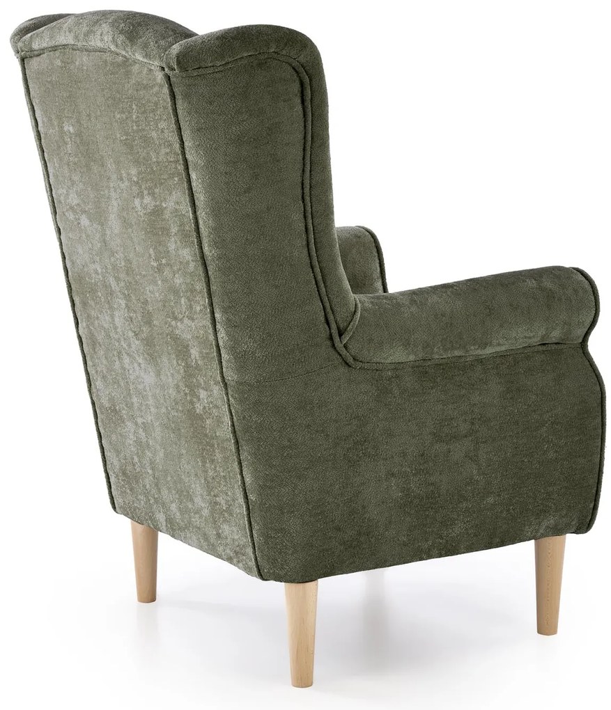 Fotel wypoczynkowy klasyczny uszak HERMES oliwkowy tkanina MARKOS 14-#12