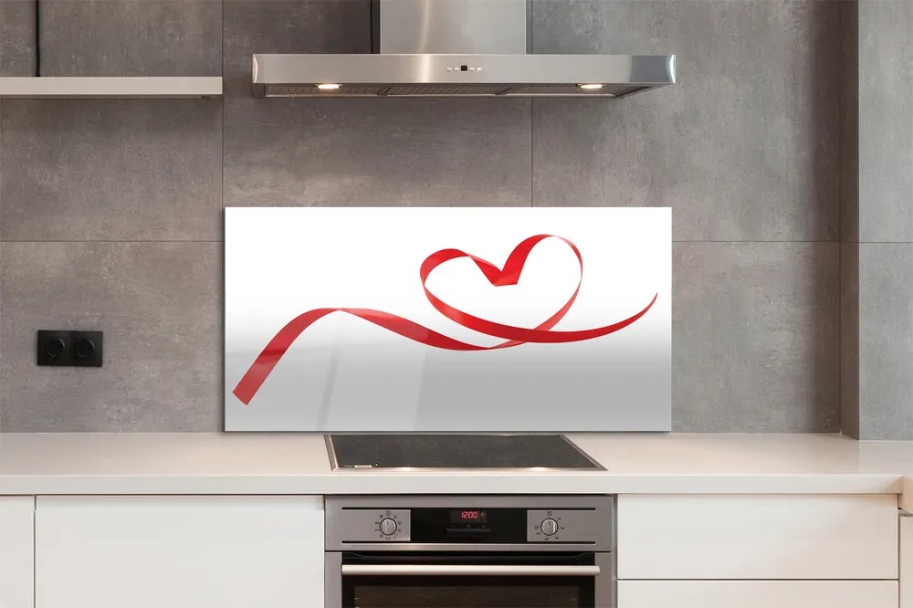 Panel szklany do Kuchni Serce z Czerwoną Wstążką