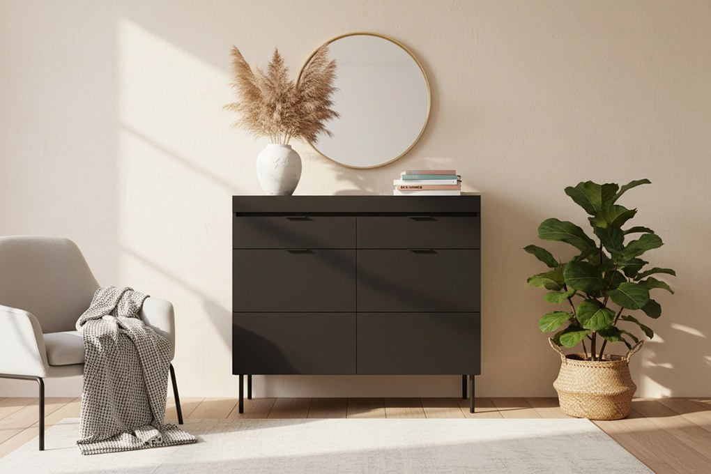 Komoda dwudrzwiowa Sentia 105 cm z dwoma szufladami - czarny / czarny