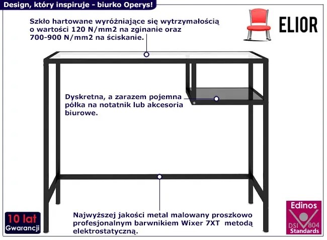 Czarne loftowe szklane biurko z półką 100 cm - Operys