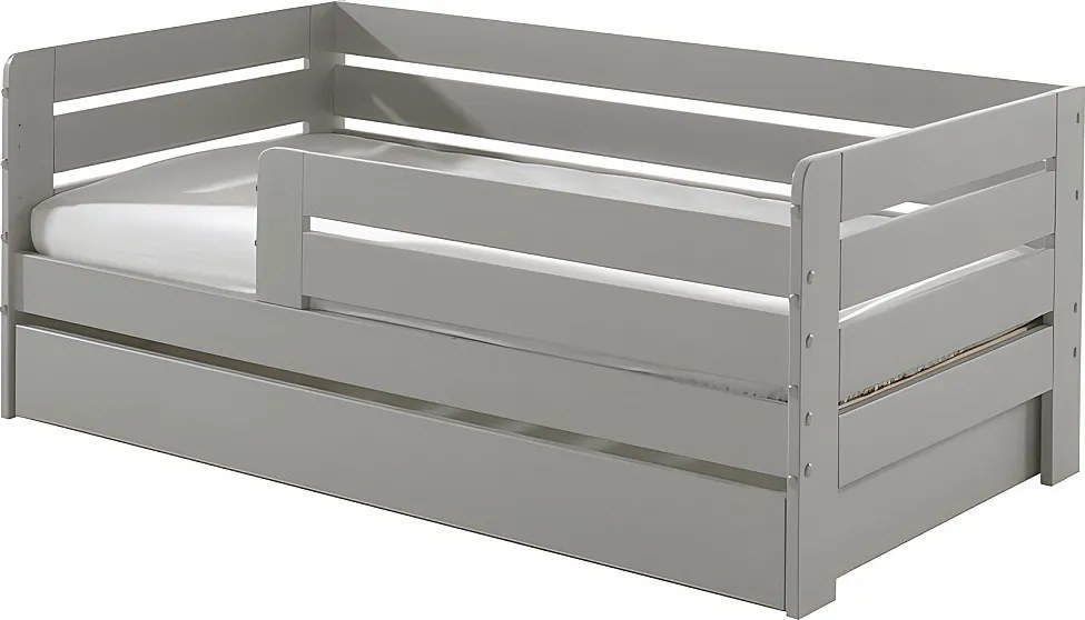 Łóżko Dziecięce 70x140 cm Szare z Stelażem i Szufladą, Lite Drewno Sosnowe, Styl Skandynawski