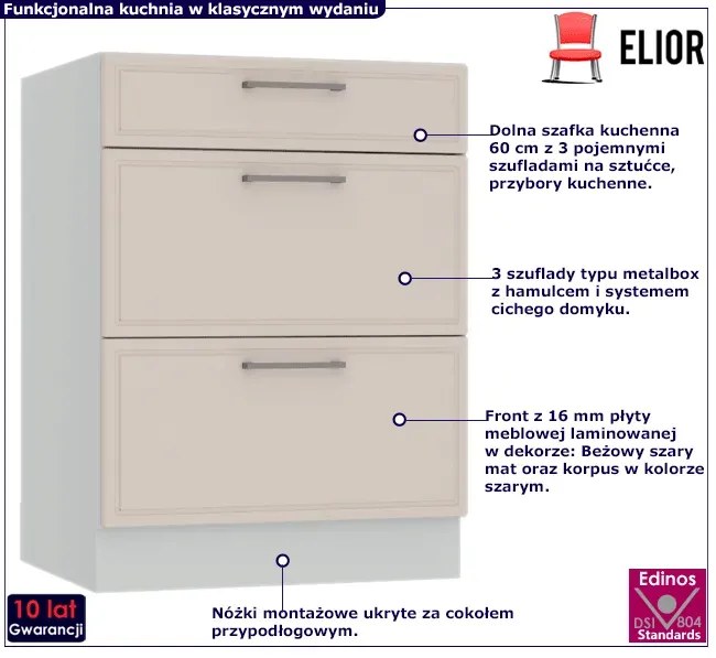 Szafka kuchenna dolna z szufladami 60 cm - Caroni 14X