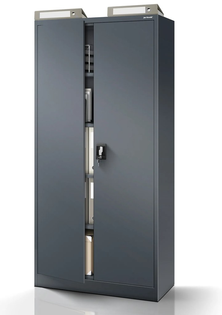 Biurowa szafa metalowa na akta JAN, 900 x 1850 x 400 mm, antracytowa