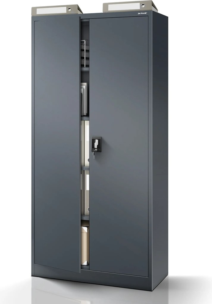 Szafa biurowa na dokumenty antracytowa: JAN, 900 x 1850 x 400 mm