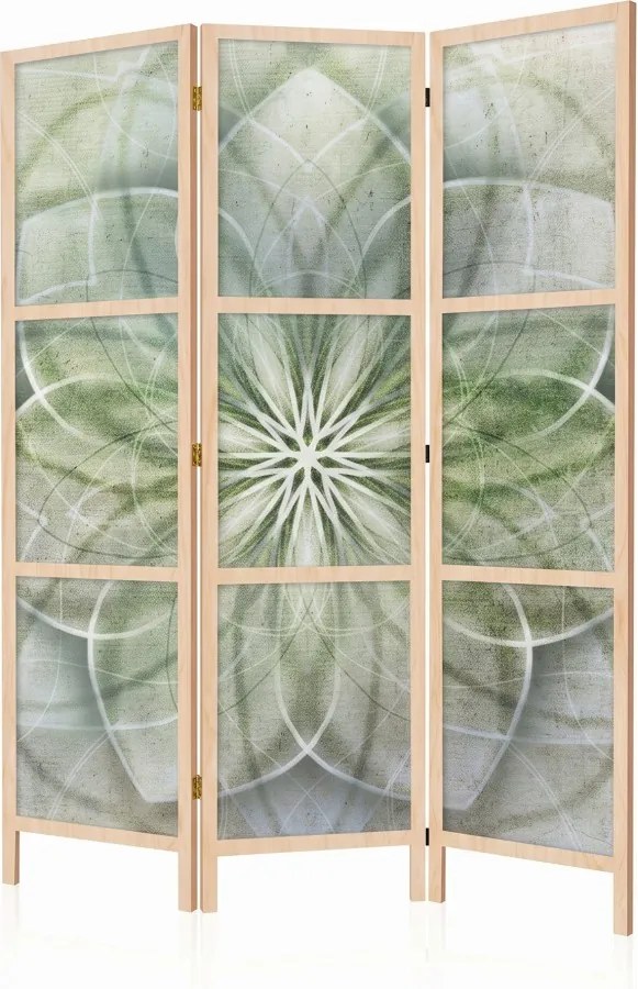 Parawan pokojowy 3-częściowy 135x172 drewniany japoński Jednostronny dekoracyjny boho zen Szary Zielona Mandala Życia
