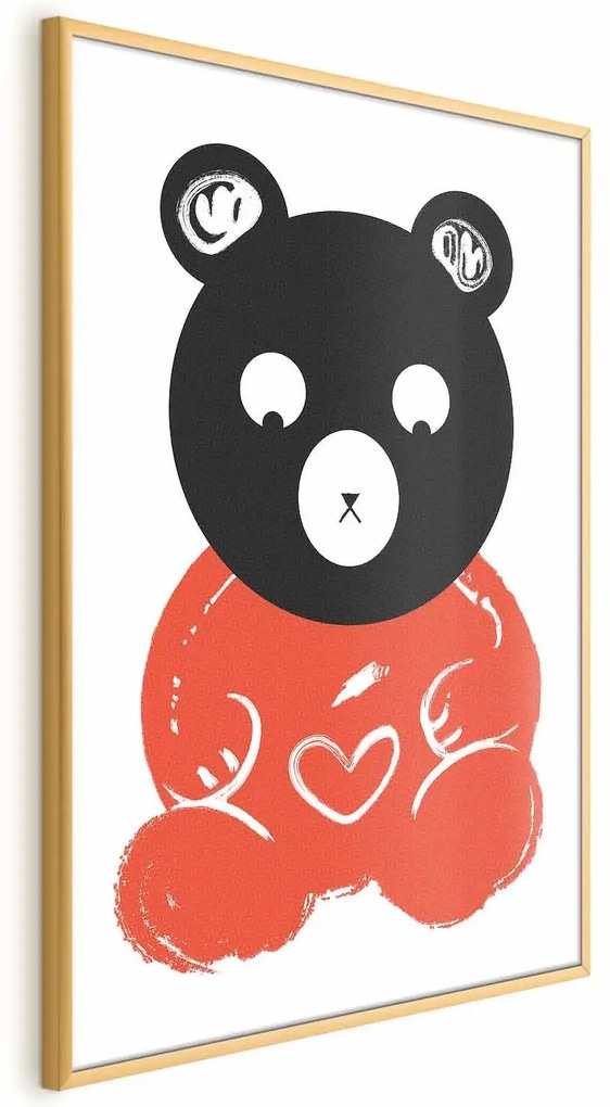 Plakat Zamyślony miś 21x30 cm z ramą złotą bez marginesu ARTGEIST B