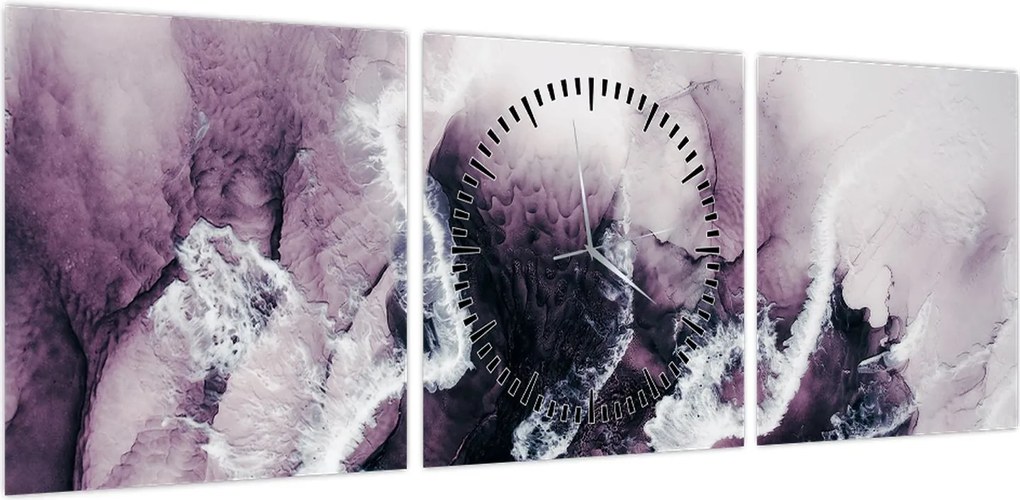 Obraz - Fioletowy marmur N⁰2 (z zegarem) (90x30 cm)