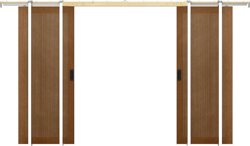 Drzwi przesuwne podwójne chowane w ścianie z MDF i drewna naturalny ciemny - 2 x wys. 205 x szer. 83 cm - SANDORA